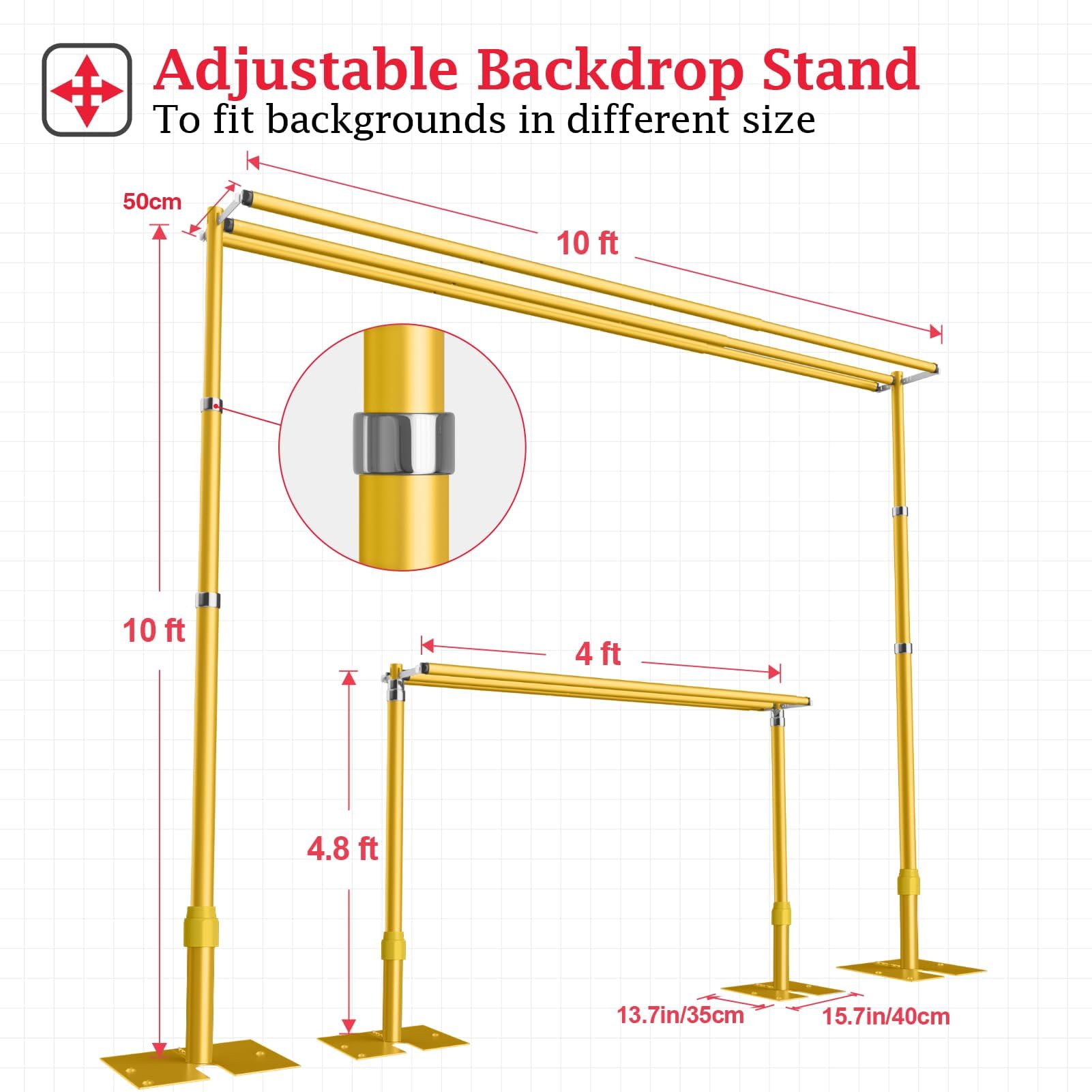 EMART Backdrop Stand Heavy Duty 8.9x10Ft,Three Crossbar Pipe and Drape Photo Background Support Kit, Adjustable Metal Frame with Flat Base for Wedding Birthday Party Decorations-Black