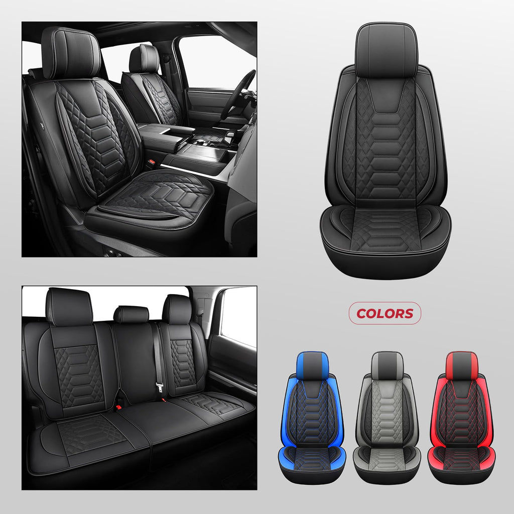 FREESOO Tundra Seat Covers 2007-2013, Fit for Toyota Tundra Crewmax Cab 5 Seats, Custom Truck Seat Covers with Waterproof Faux Leather Black