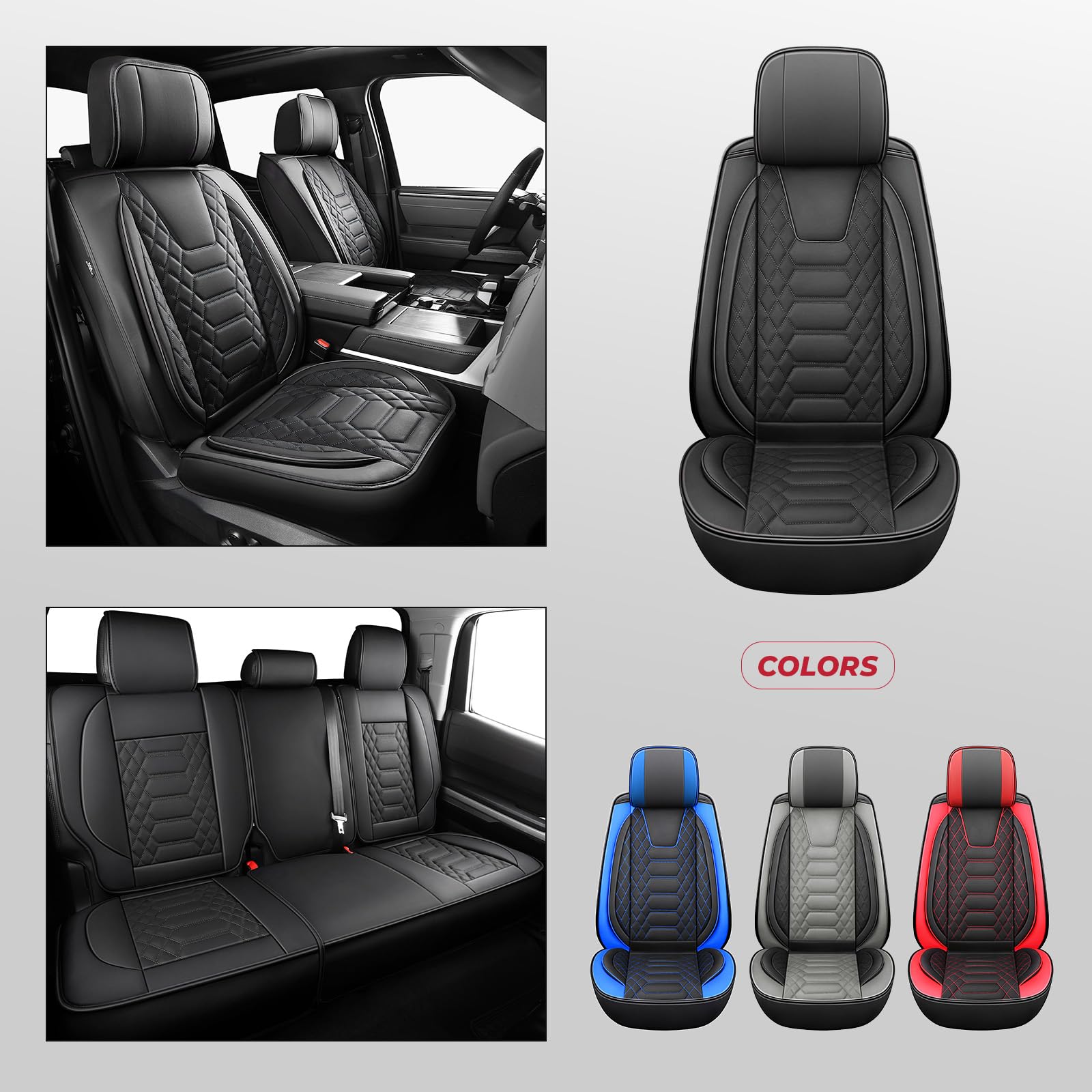FREESOO Tundra Seat Covers 2007-2013, Fit for Toyota Tundra Crewmax Cab 5 Seats, Custom Truck Seat Covers with Waterproof Faux Leather Black