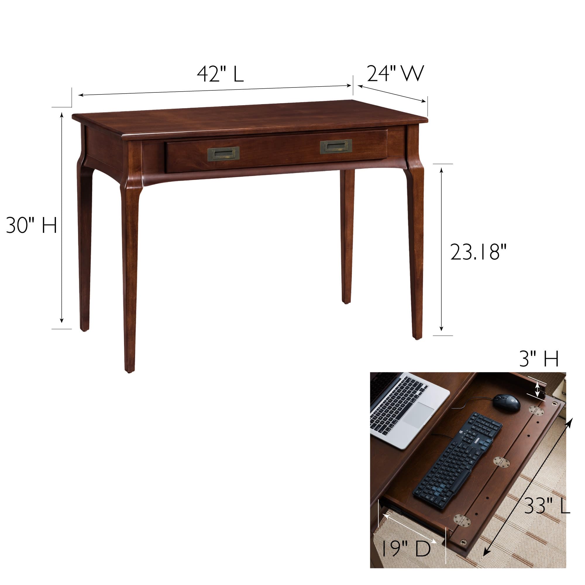Leick Home Cottage White Turned leg Laptop Desk with Center Drawer, White