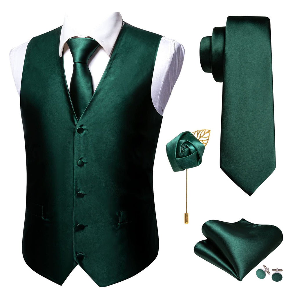 Barry.Wang Men's Suit Vest Formal/Leisure Paisley Jacquard Silk Tie Pocket Square Waistcoat Set Wedding 5PCS