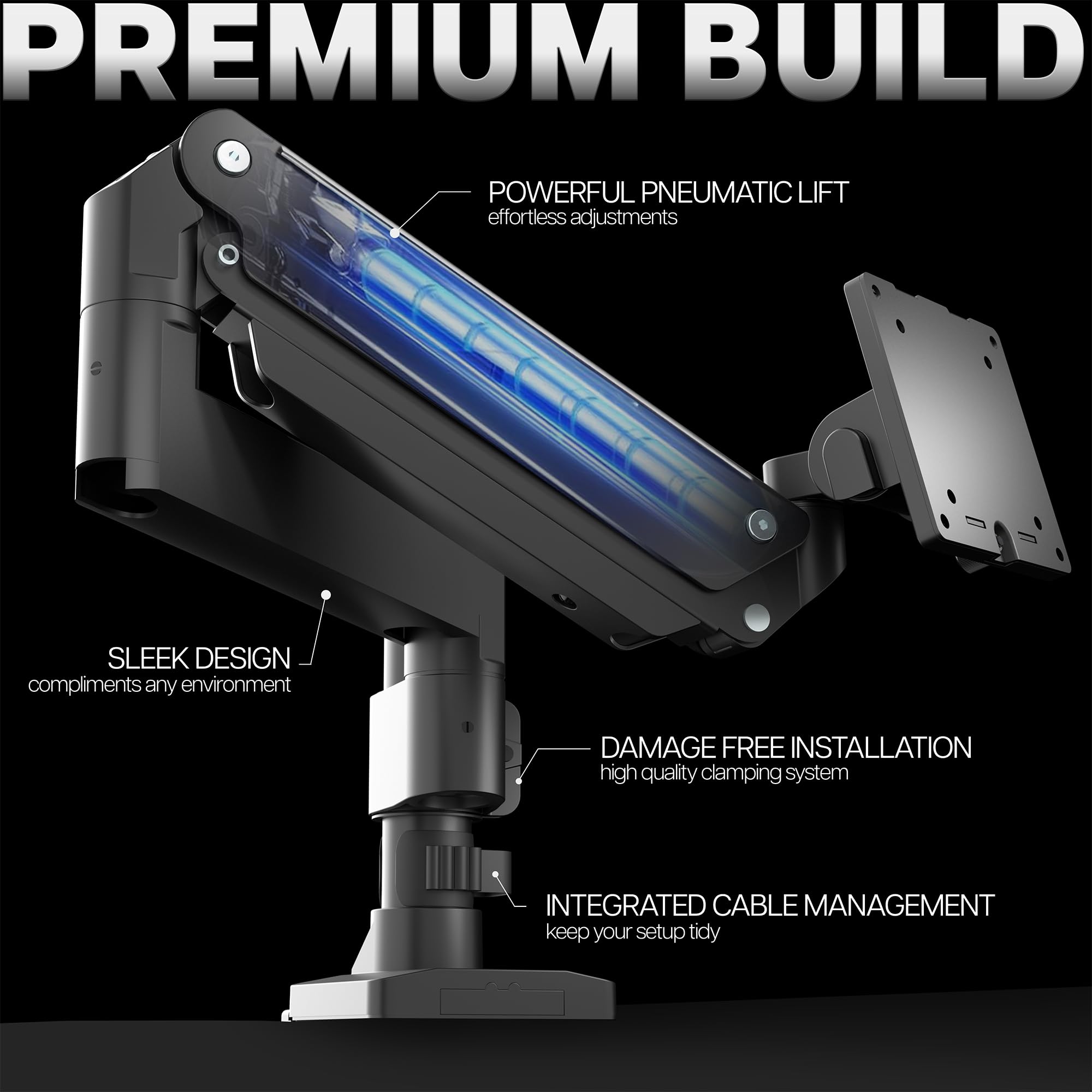 VIVO Premium Aluminum Tall Extended Monitor Arm for Ultrawide Monitors up to 49 inches and 33 lbs, Single Desk Mount Stand, Pneumatic Height Adjusting, Max VESA 100x100, Black, STAND-V101GT