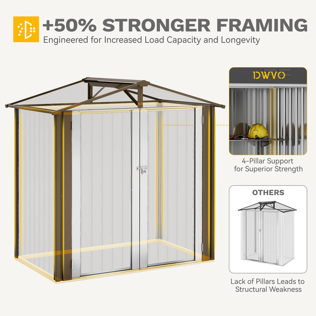 DWVO 6x4ft Outdoor Storage Shed, Lockable Metal Tool Storage Sheds, Waterproof Garden Sheds with Vents for Backyard, Patio, Garage, Lawn, Dark Gray
