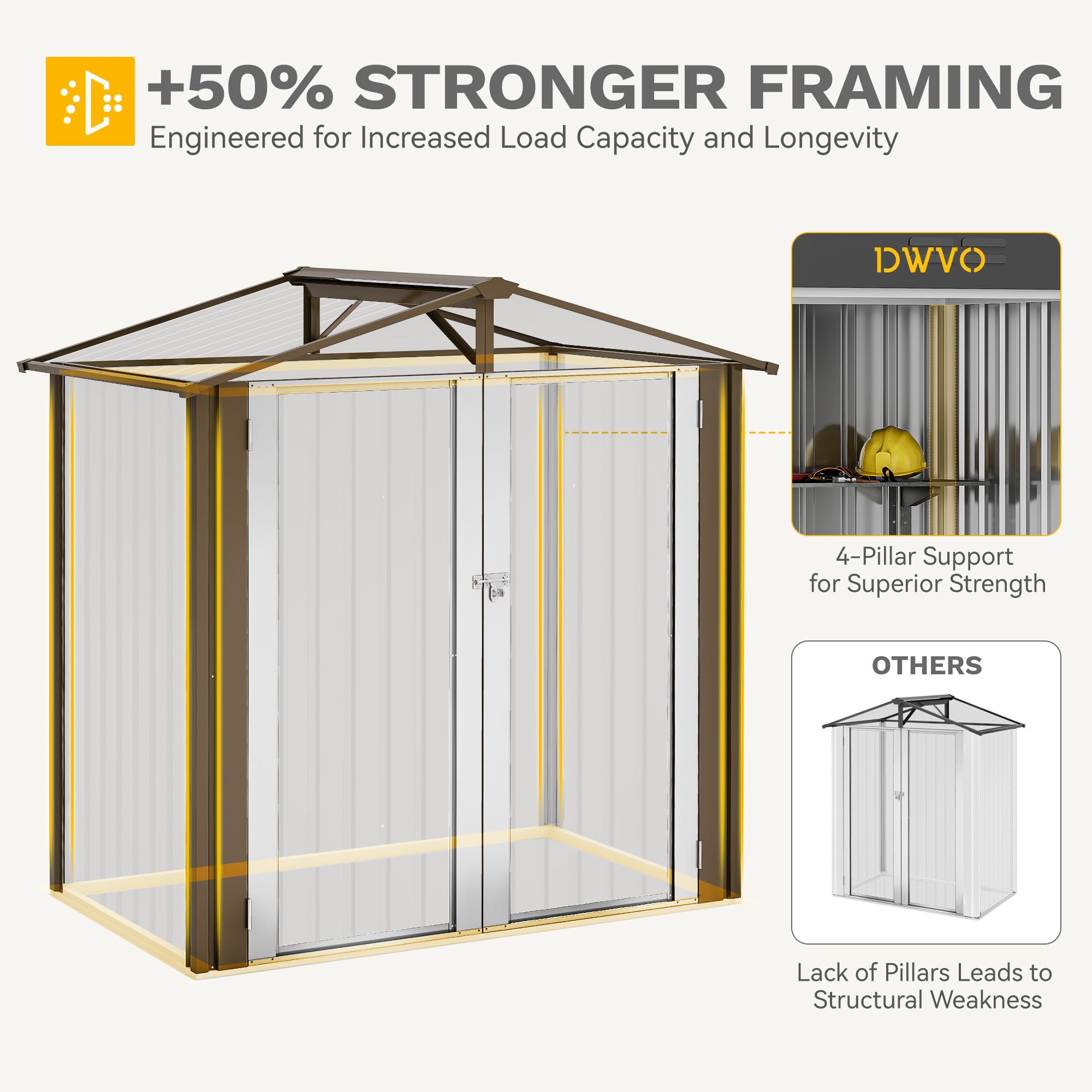 DWVO 6x4ft Outdoor Storage Shed, Lockable Metal Tool Storage Sheds, Waterproof Garden Sheds with Vents for Backyard, Patio, Garage, Lawn, Dark Gray