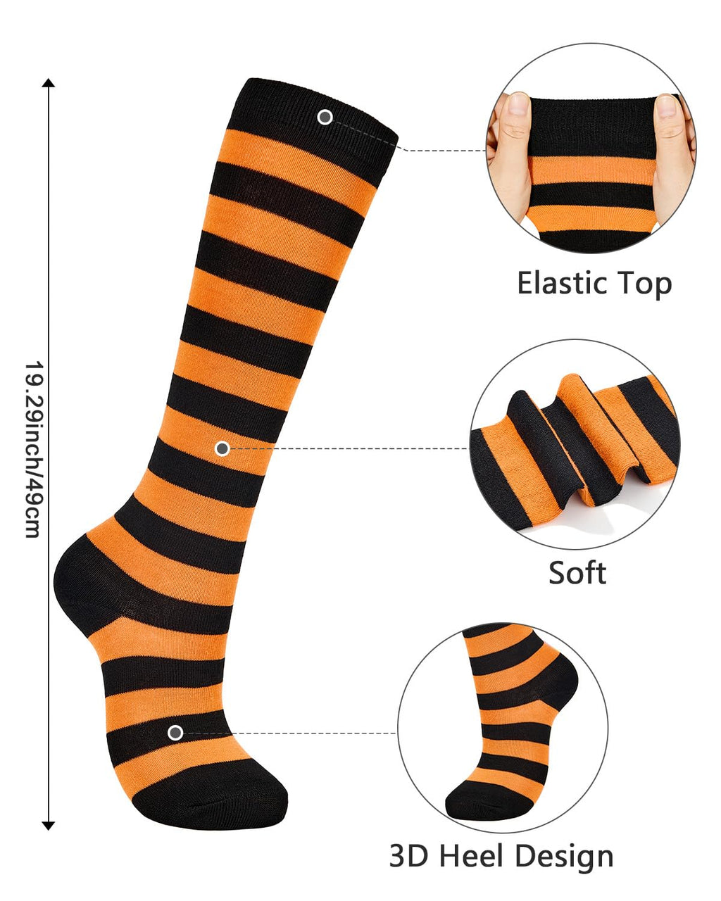 Century Star Knee High Striped Socks for Women - Long Thin Tube Sports Thigh High Socks Tall Stockings