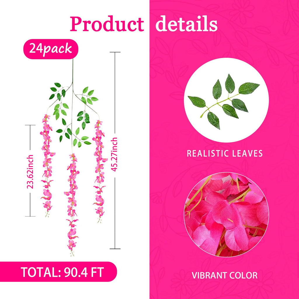 5 Pack Pink Wisteria Hanging Flowers Garland, 3.77 Feet Artificial Flower Vines, Fake Wisteria, Artificial Vines Hanging Garland for Backdrop Outdoor Yard Garden Decor