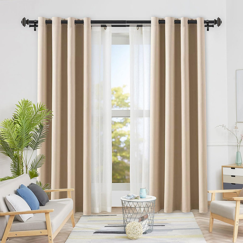 KAMANINA 1 Inch Double Curtain Rods 36 to 72 Inches (3-6 Feet) Telescoping Dark Silver Curtain Rod for Windows 24 to 68 Inches, Heavy Duty Drapery Rods with Square Finials