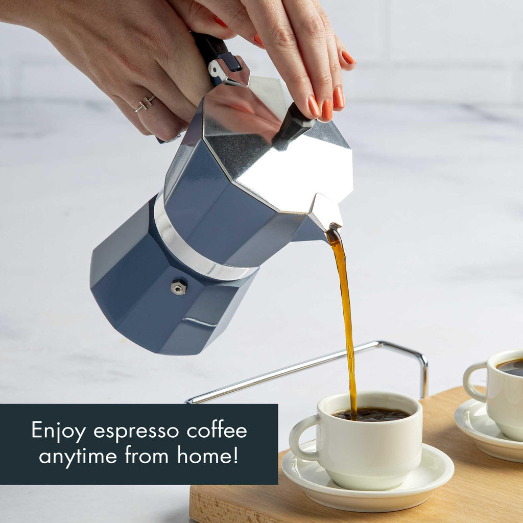 Primula Classic Moka Pot Stovetop Espresso and Coffee Maker, Italian and Cuban Cafetera for Rich Espresso Brewing, Durable Aluminum Greca Coffee Maker with Easy Grip Handle, 6-Cup, Black