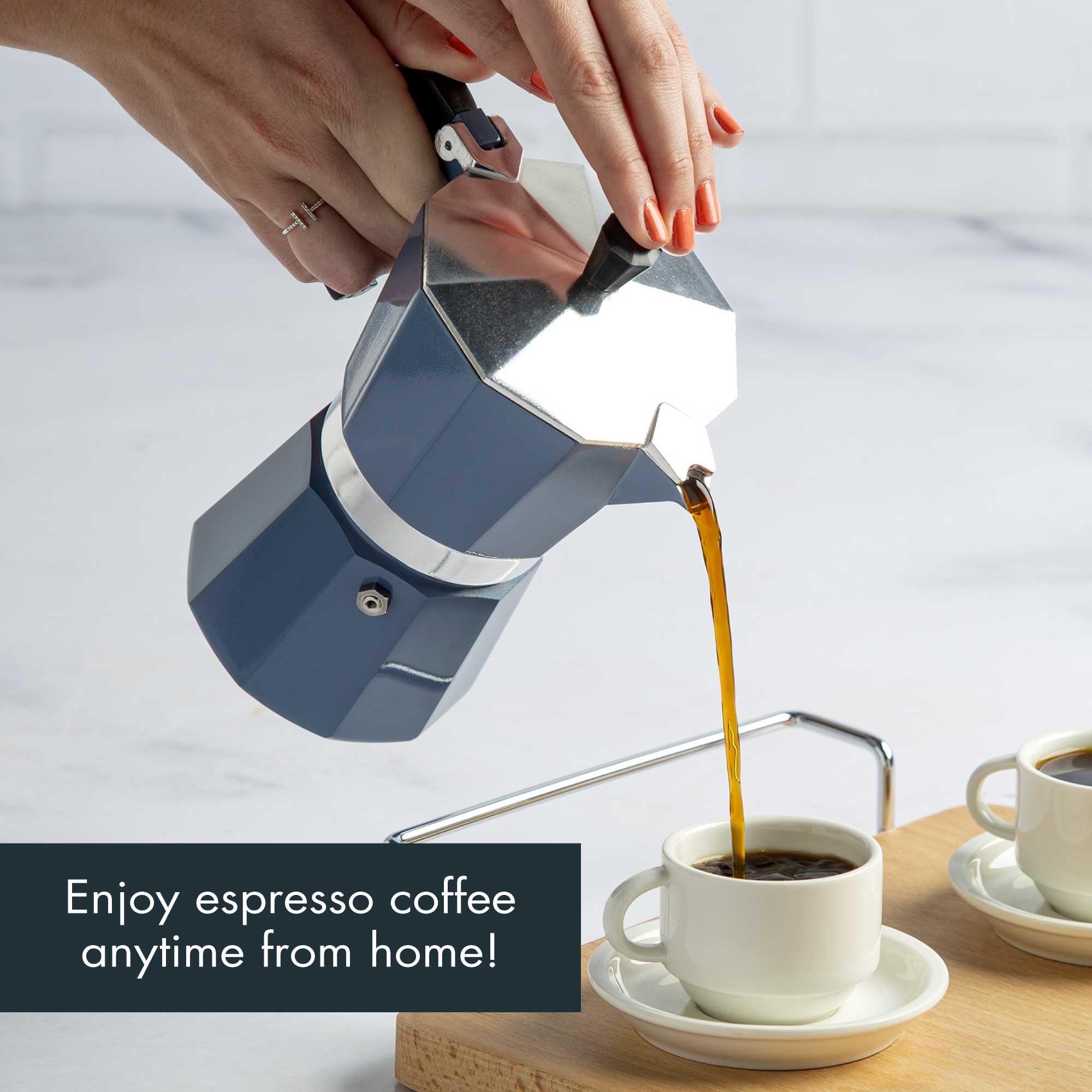 Primula Classic Moka Pot Stovetop Espresso and Coffee Maker, Italian and Cuban Cafetera for Rich Espresso Brewing, Durable Aluminum Greca Coffee Maker with Easy Grip Handle, 6-Cup, Black