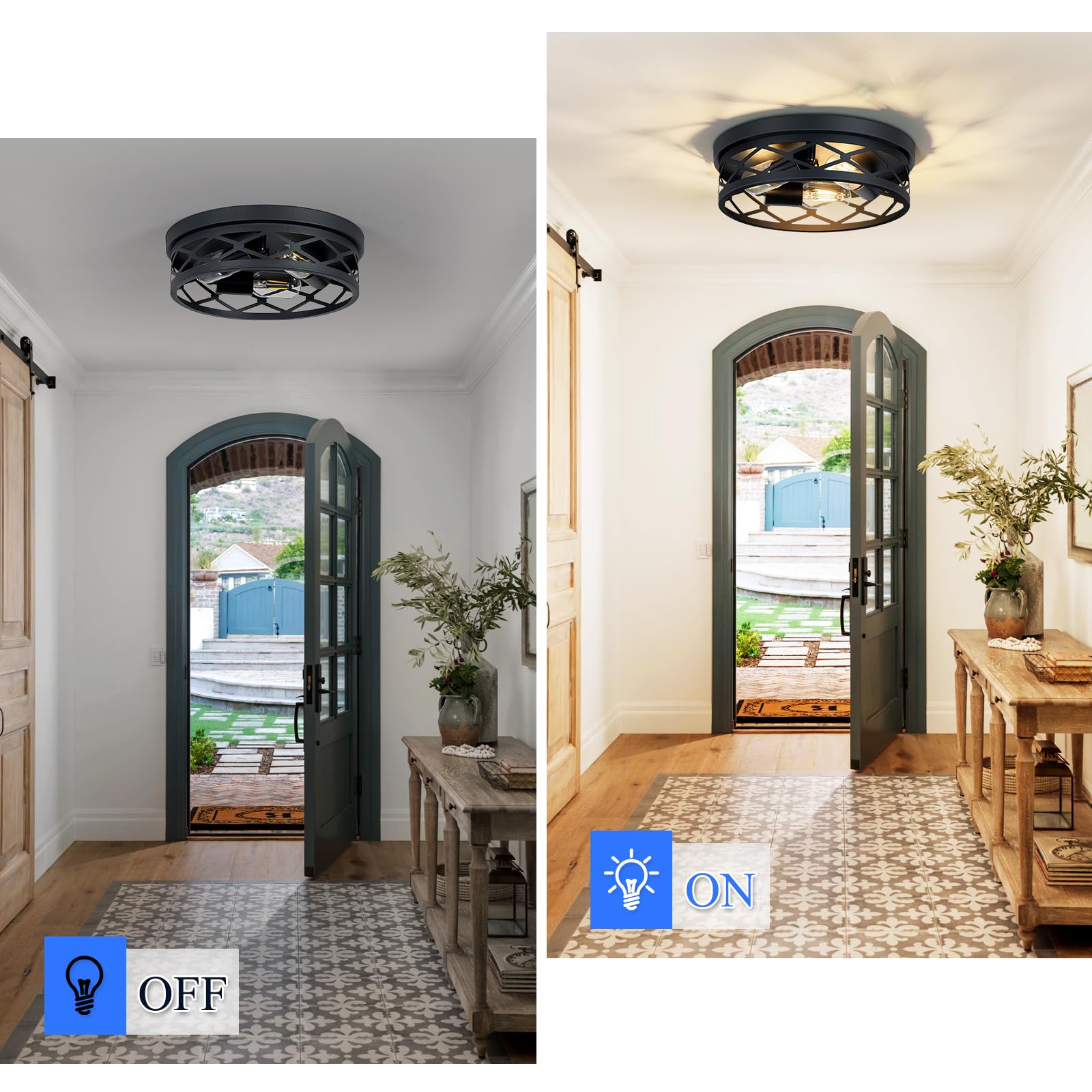 SKEJAO Flush Mount Ceiling Light Fixture,Black 2-Light Hallway Light Fixtures Ceiling,Light Fixtures Ceiling Mount for Farmhouse,Kitchen,Hall,Bedroom,Bathroom (2 Pack)