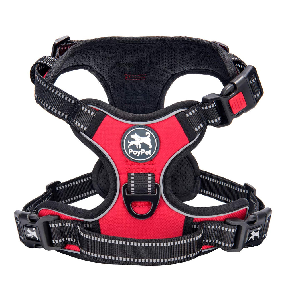 PoyPet No Pull Dog Harness, No Choke Front Lead Dog Reflective Harness, Adjustable Soft Padded Pet Vest with Easy Control Handle for Small to Large Dogs(Black,XS)
