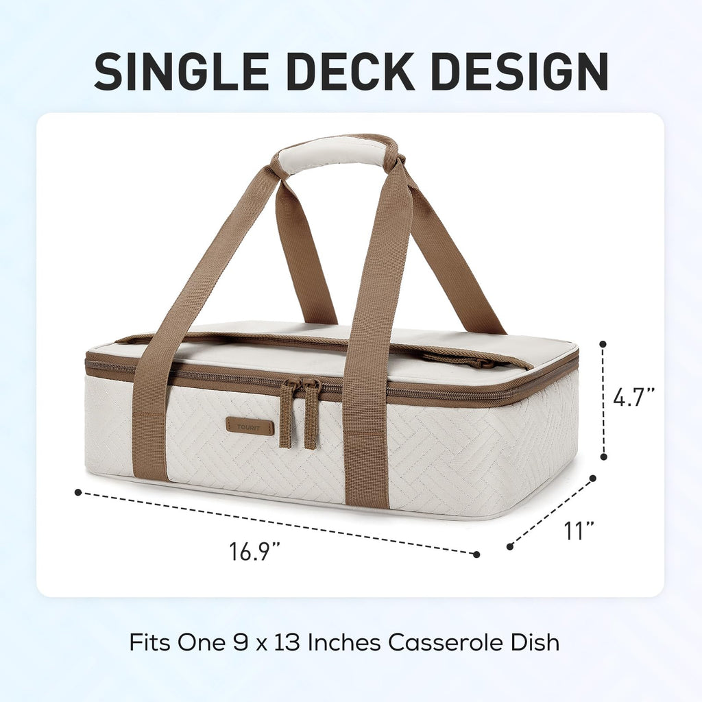 TOURIT Insulated Casserole Carrier for Hot or Cold Food Thermal Food Carrier for Picnic Cookouts Potluck Parties Fits 9" x 13" Baking Dish