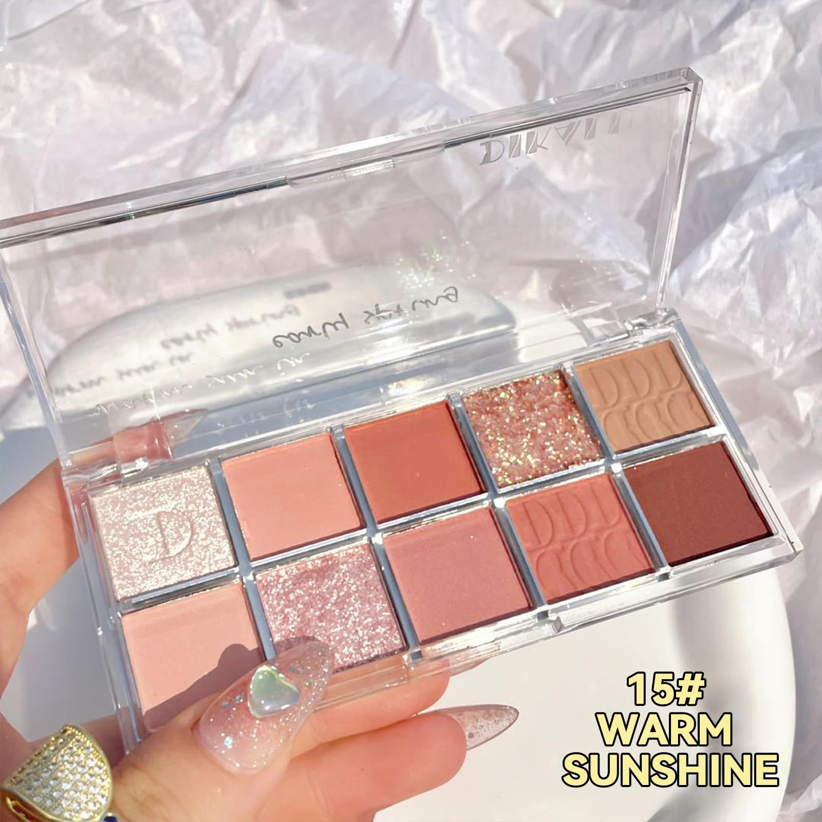 Erinde 10 Colors Eyeshadow Palette Makeup - Matte Shimmer Glitter Eye Shadow Korean Makeup, Ultra-Blendable, High Pigmented, Natural-Looking, Peach Brown Eyeshadow Pallet with Brush, Peach Color