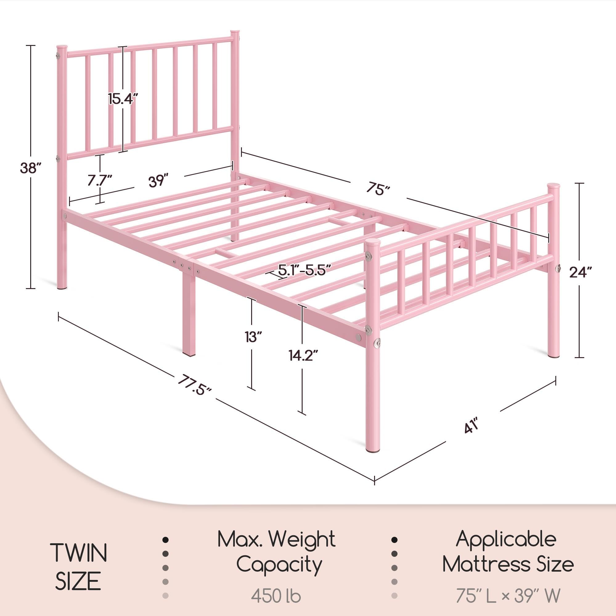 Yaheetech Twin Bed Frame Metal Platform Bed Frame Mattress Foundation with Spindle Headboard & Footboard/No Box Spring Needed/14 Inch Underbed Storage/Firm Support & Easy Set up Structure, Black