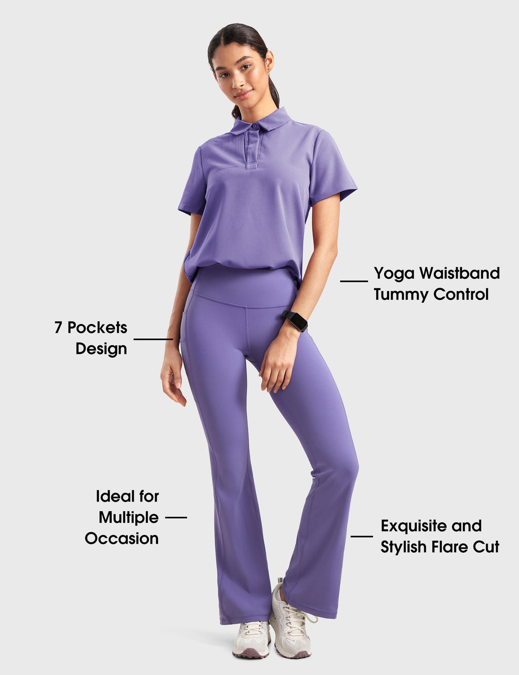 Womens High Waisted Medical Flare Scrub Pants 31" - 7 Pockets Wide Leg Bootcut Yoga Scrub Leggings Work Pants