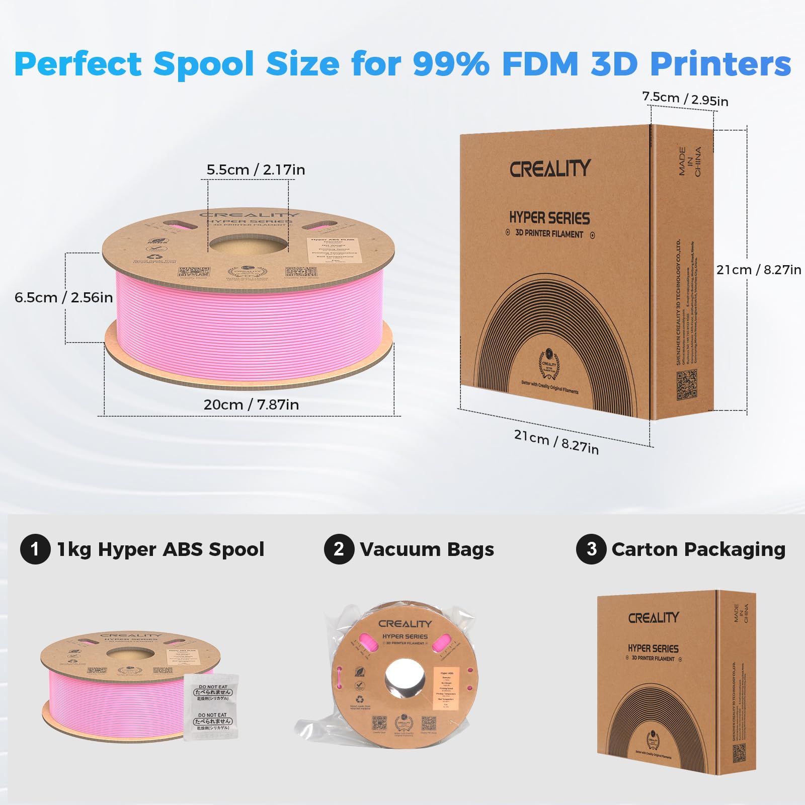 Creality Hyper ABS Filament, Official 3D Printer Filament ABS 1.75mm for Up to 300mm/s High-Speed Printing Convenient Open Printing Material, 1kg(2.2lbs) Spool Fit Most 3D Printer(Black)