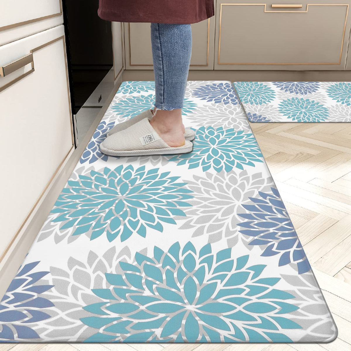HEBE Anti Fatigue Kitchen Rugs Sets of 2, Non Slip Kitchen Mats for Floor, Waterproof Cushioned Comfort Standing Carpet for Kitchen Sink, Home Office, Laundry Room