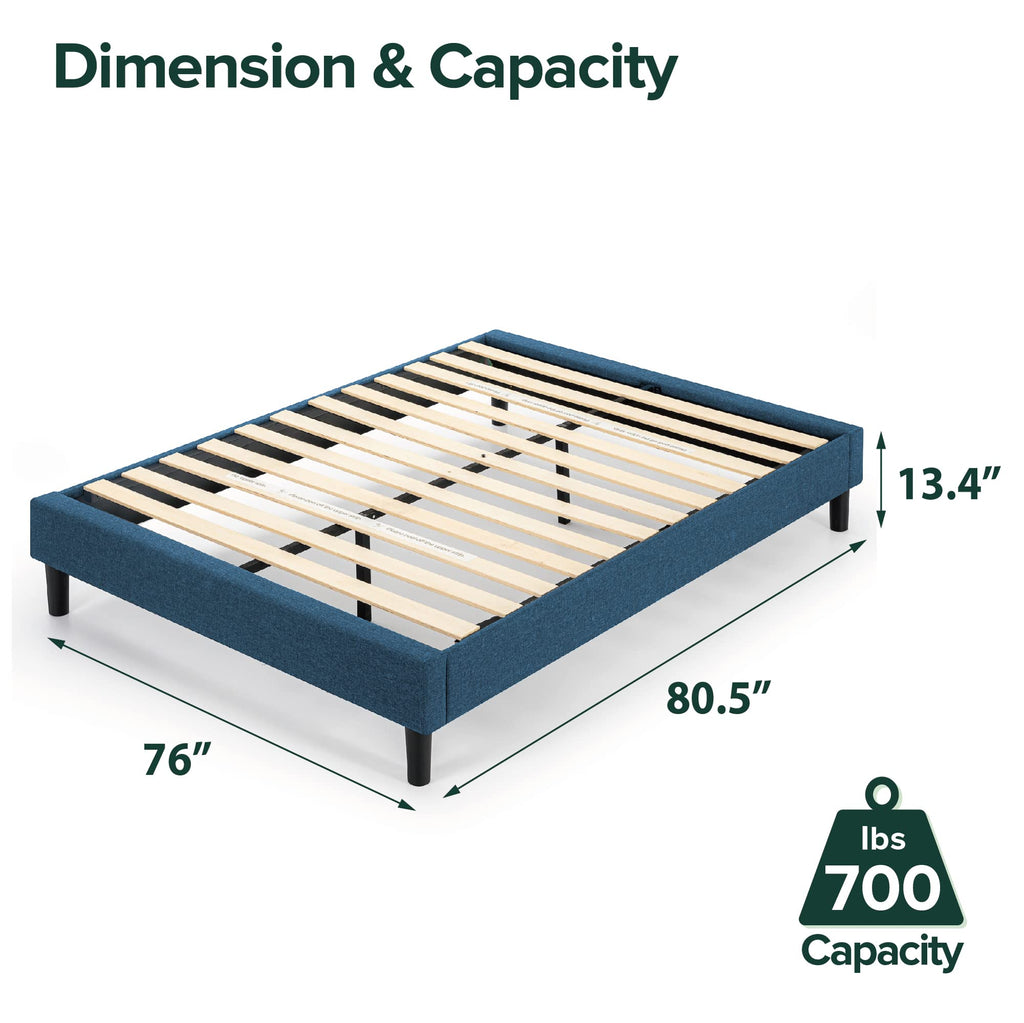 Zinus Curtis Upholstered Platform Bed Frame, Mattress Foundation, Wood Slat Support, No Box Spring Needed, Eco Friendly WonderBox (TM) Packaging, Dark Grey, Full