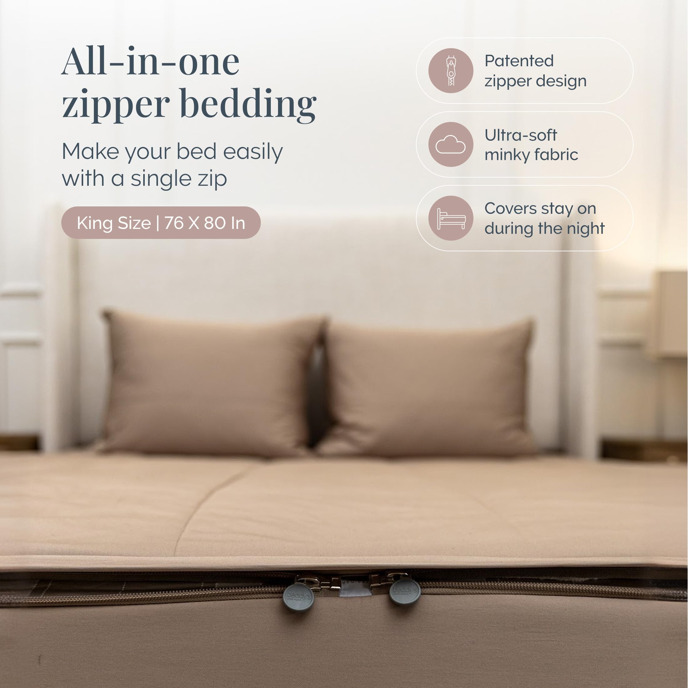 Beddy's Navy Blue All-in-One Zipper Bedding Set - Minky Lined - Twin | Smooth-Glide Zippers, Durable Construction, Easy To Make & Wash, 100% Cotton Exterior, Includes Pillowcase & Sham