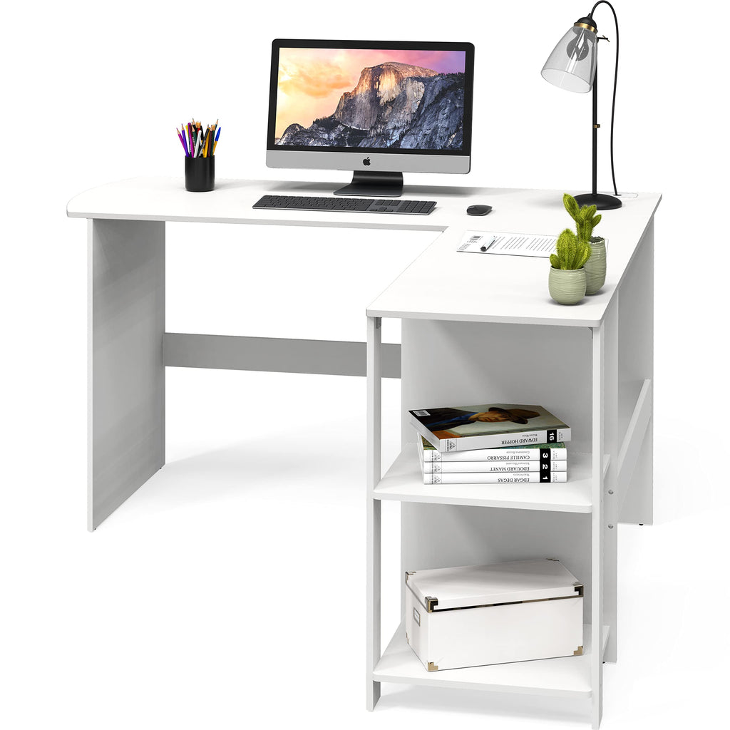 SHW 51 x 51 Inches L-Shaped Home Office Wood Corner Desk wtih Storage, Black