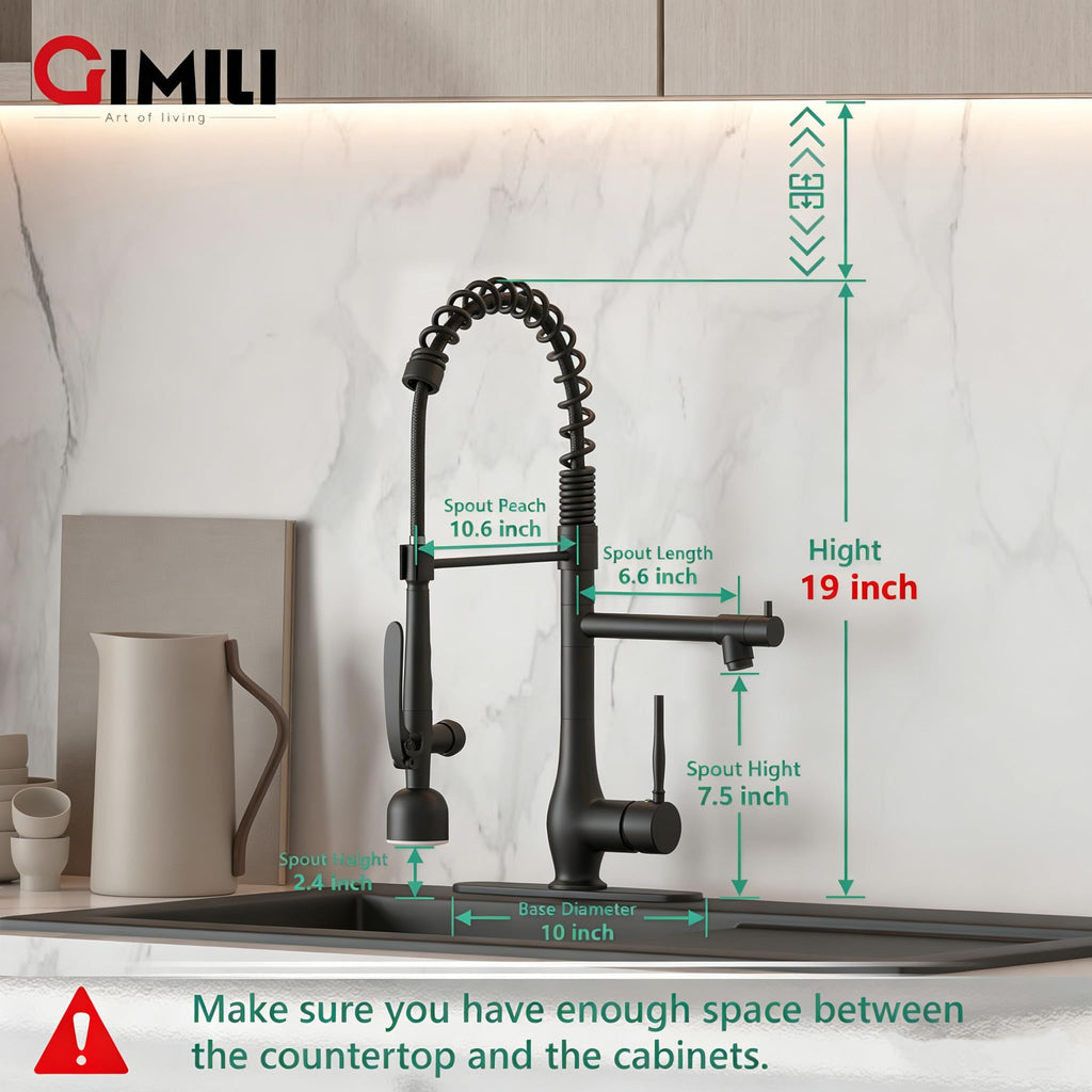 GIMILI Black and Gold Kitchen Faucet with Pull Down Sprayer Single Handle High Pressure Kitchen Sink Faucet Commercial Double-Headed Stainless Steel Kitchen Faucets