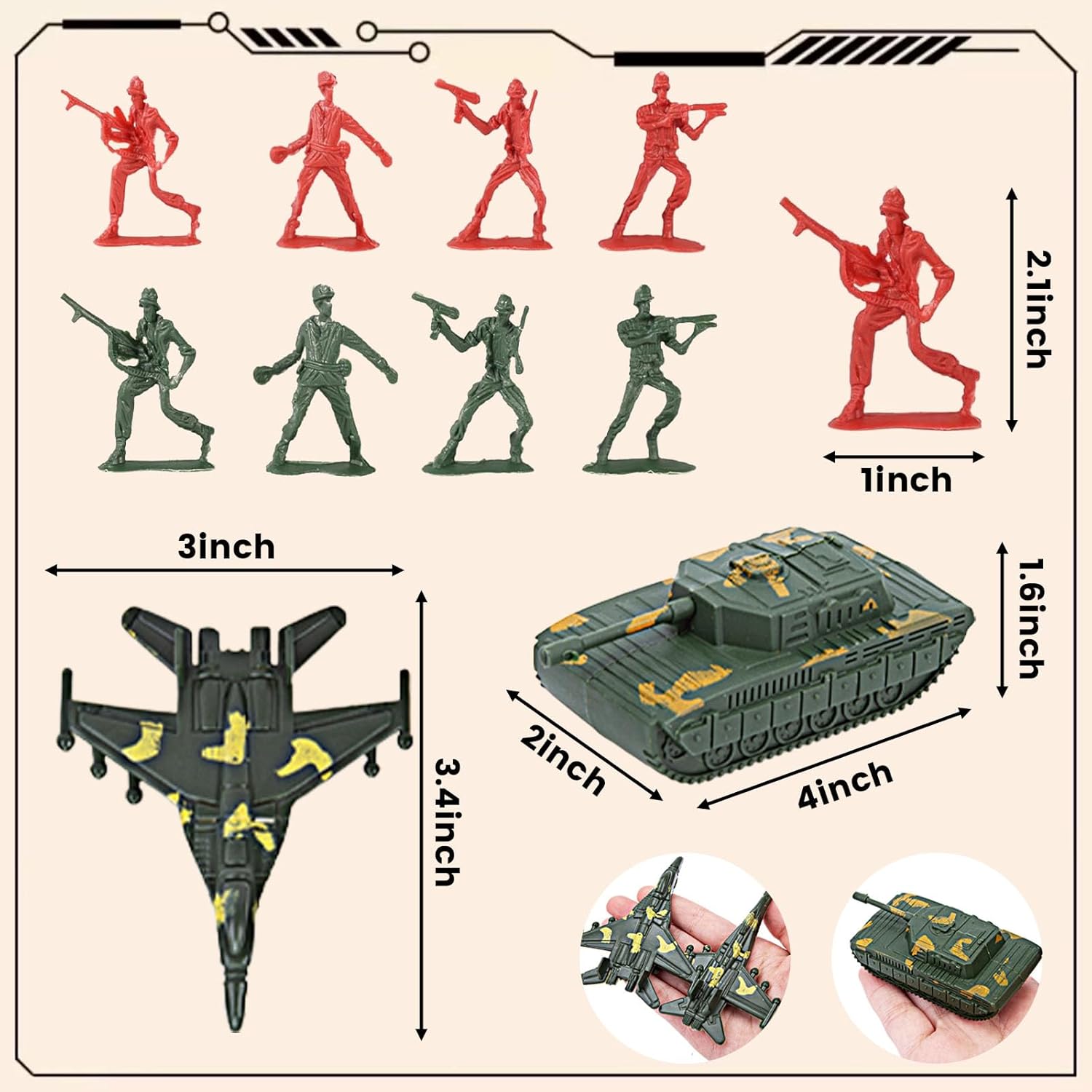 AMOR PRESENT 277 PCS Army Men Military Playset, Army Men Toys for Boys 8-12, Military Soldier Playset Plastic Toy Soldiers Figures and Accessories with Handbag, Stockings Gift for Kid