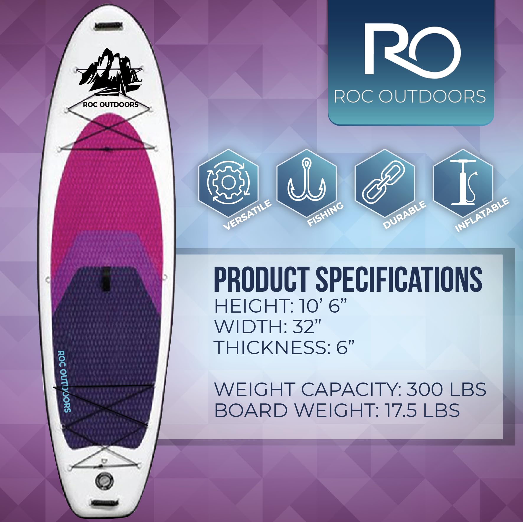 Roc Inflatable Stand Up Paddle Board 10' 6" with Premium SUP Paddle Board Accessories, Wide Stable Design, Non-Slip Comfort Deck for Youth & Adults