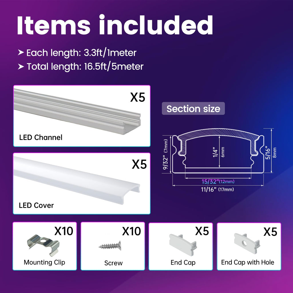 Muzata 10Pack 3.3FT/1M LED Channel Aluminum U Shape Silver LED Strip Diffuser Channel with Milky White Cover Easy Installation U1SW WW 1M