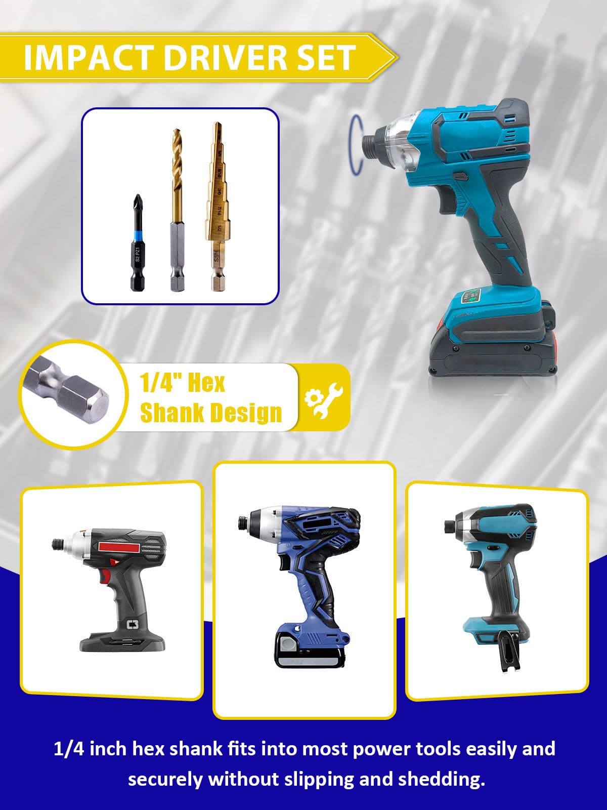 JEFE HEX 1/4-20 UNC Hex Shank Taps for Metal | MRO & Industrial Use | Quick-Change | Impact Driver (5pcs)