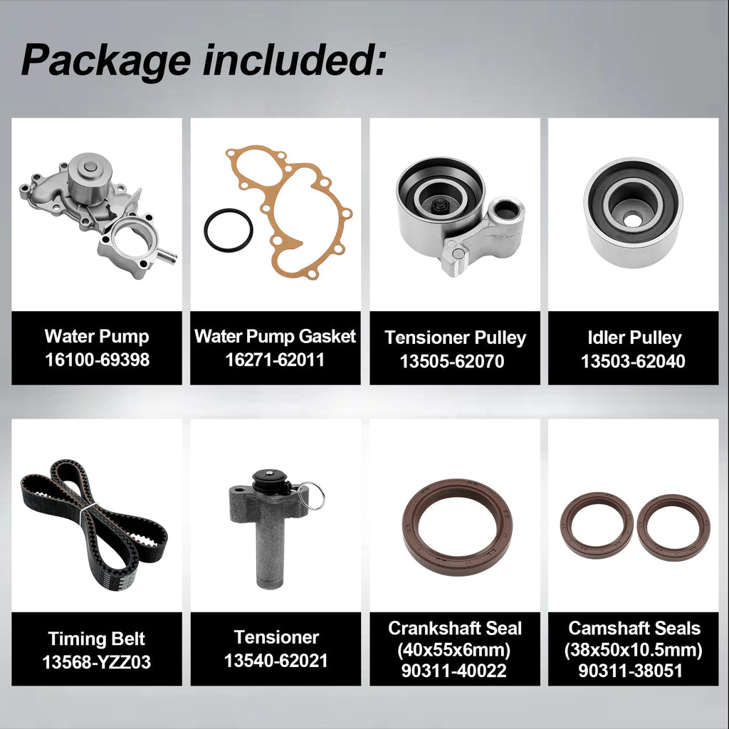 Engine Timing Belt Kit with Water Pump | Compatible With 1987-2001 Toyota Camry Celica RAV4 MR2 Solara 2.0L 2.2L 3SFE 5SFE L4 DOHC 16V | Replaces# TBK138, TCKWP199