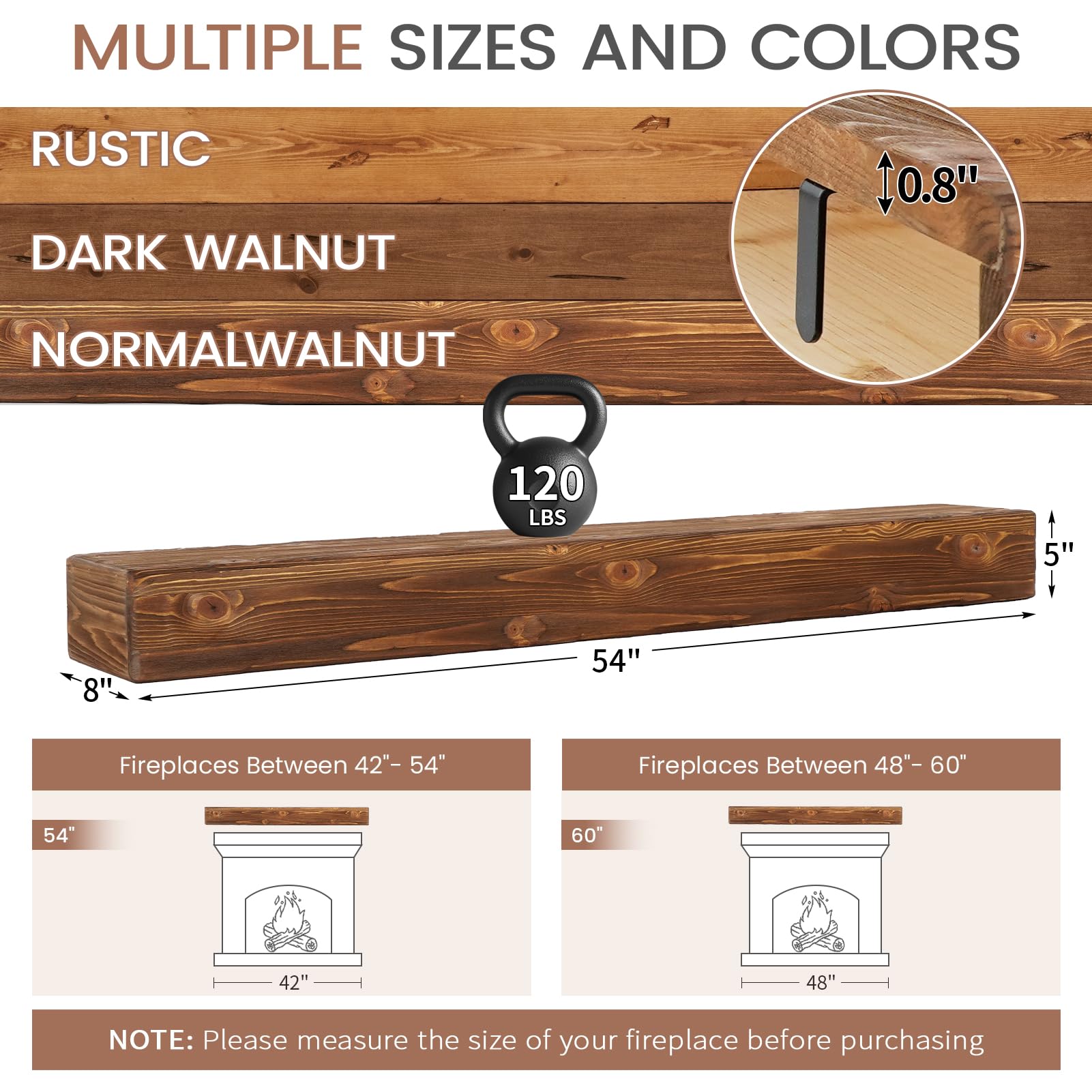 G GOOD GAIN Fireplace Mantel 54inch - Handmade Rustic Wood Mantel for Over Fireplace | Wall Mounted Floating Mantle Shelves for Living Room Decor(Chocolate, 54Lx5Hx8D)