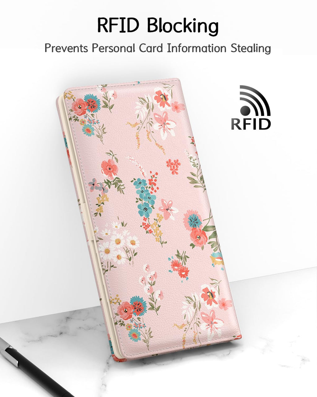 Nipichsha Womens Wallet, RFID Slim Wallets for Women, Thin Ladies Credit Card Holder Purse, Cute Leather Bifold Clutch Billfold with 11 Card Slots & ID Window, Abstract Boho Leaf