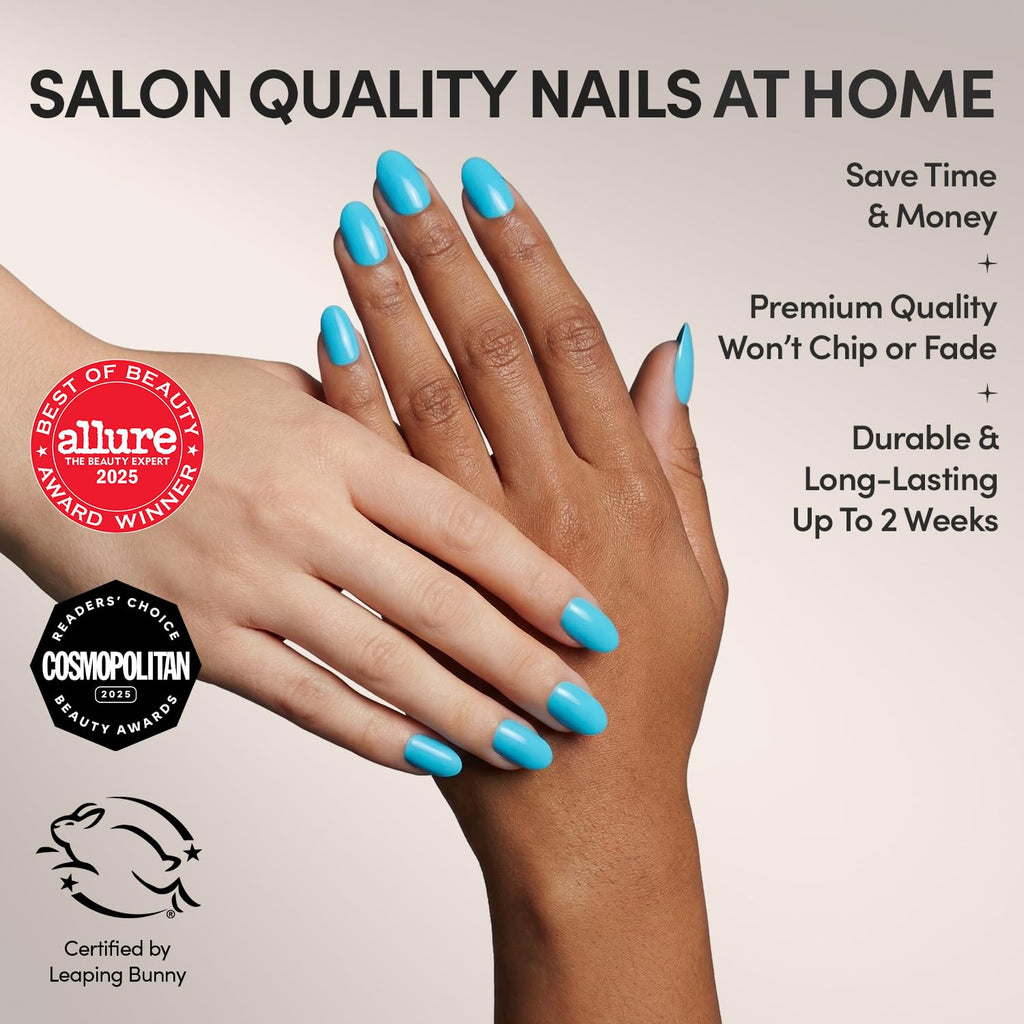 Glamnetic Press On Nails - Cashmere Blue | Opaque Soft Pale Sky Blue Short Squoval Fake Nails, Salon Quality | 15 Sizes - 30 Nail Kit