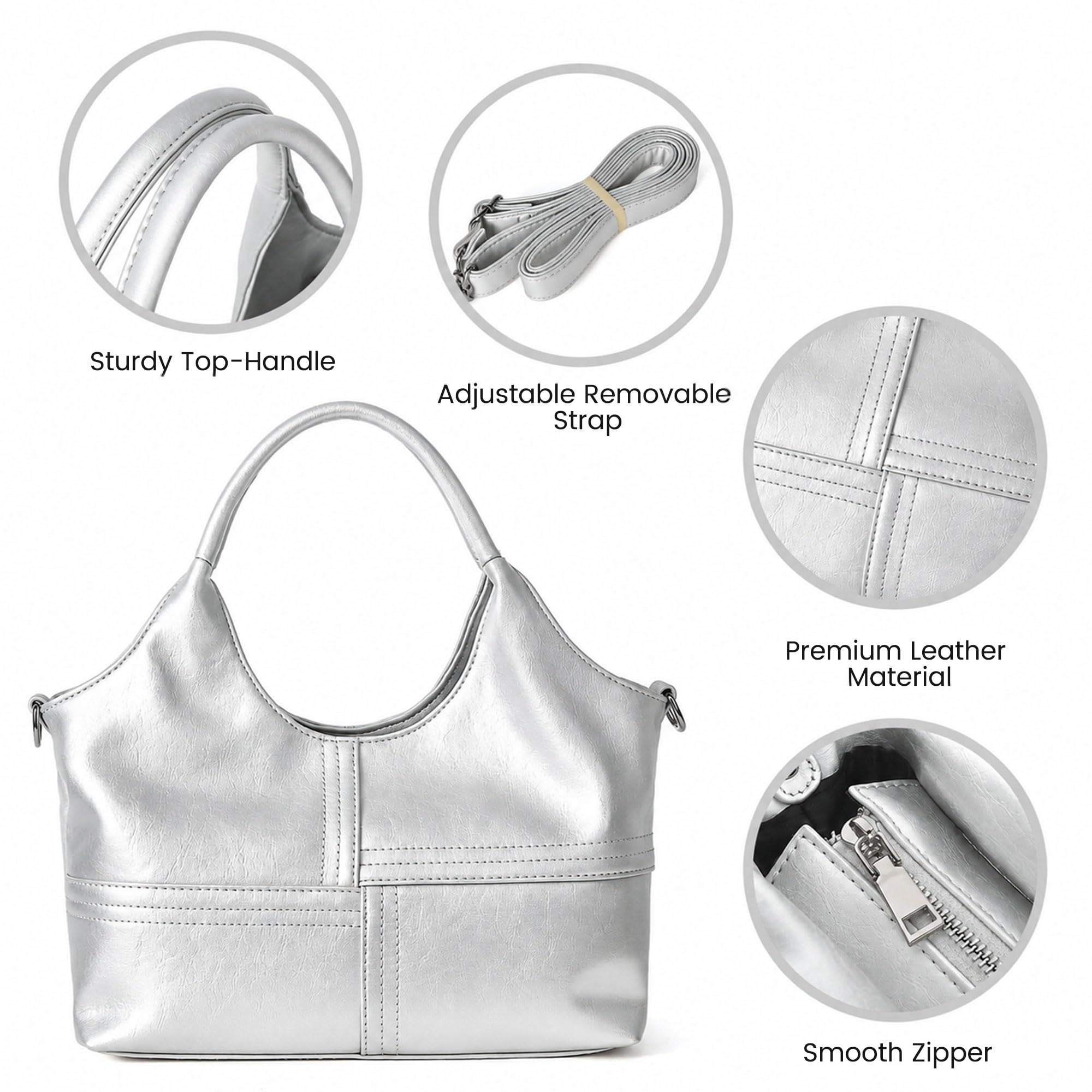 KOGTLA Medium Vegan Leather Purses for Women with Detachable Satchel Strap, Ladies Handbags, Tote Hobo Bags with Two-Handle