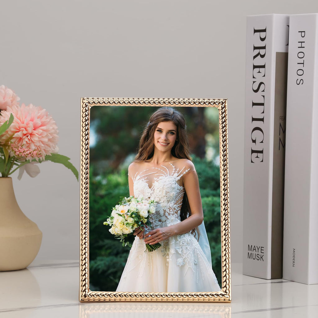 4x4 Gold Rope Design Metal Picture Frame With Mat for 3x3'', Premium Velvet Backing Real Glass Front Desktop & Wall Display Elegant Home Decor