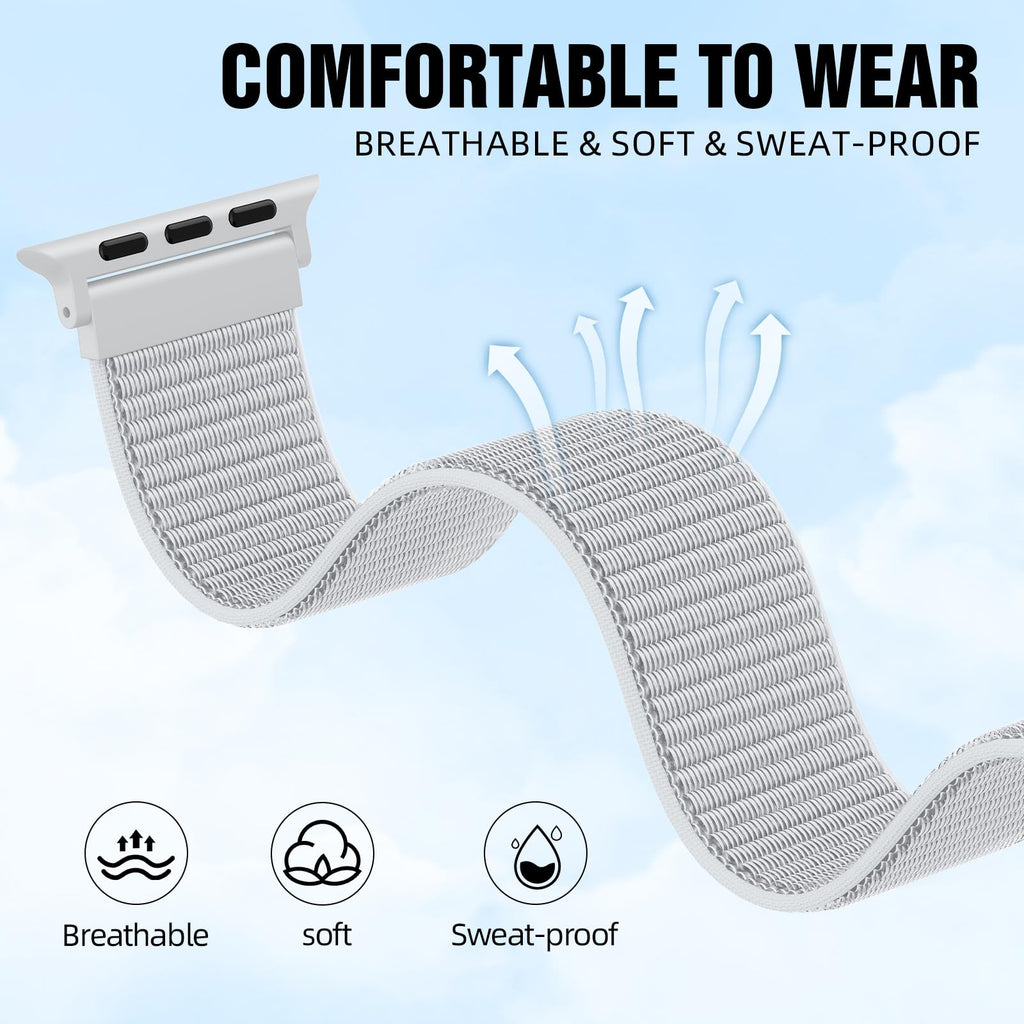 Nylon Sport Band Compatible with Apple Watch Band 38mm 40mm 41mm 42mm 44mm 45mm 46mm 49mm, Adjustable Breathable Women Men Braided Strap Loop for iWatch Series 11/10/9/8/7/6/5/SE Ultra 3/2/1