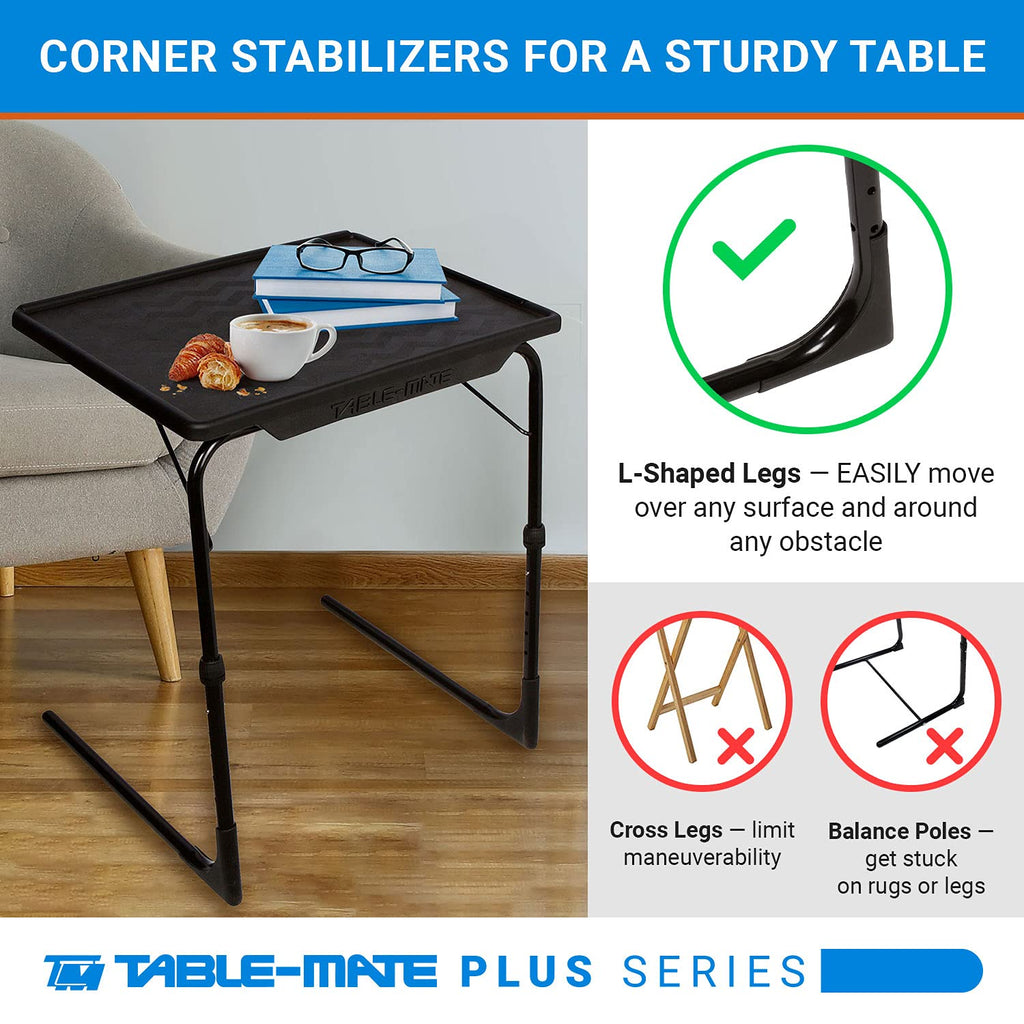 Table-Mate TV Tray Table | Portable Desk Folding Dinner Tray, Couch Table Trays for Eating Snack Food, Portable Laptop Desk, Bed Trays for Eating | Adjustable TV Trays with 3 Angles and Cup Holder