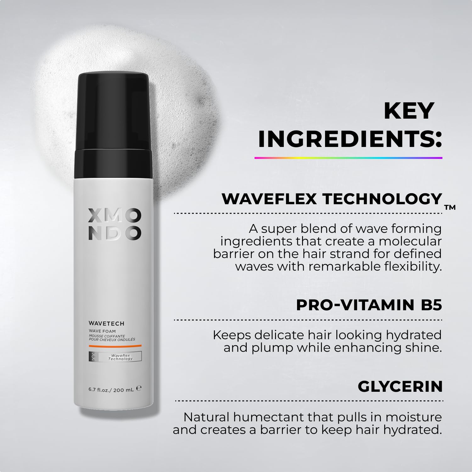 XMONDO Hair Wavetech Extra Hold Wave Foam - Vegan Formula with Pro-Vitamin B5 and Anti-Frizz Nutrients to Fight Static, Control Frizz, and Enhance Your Wavy Hair, 6.7 Fl Oz, 1-Pack