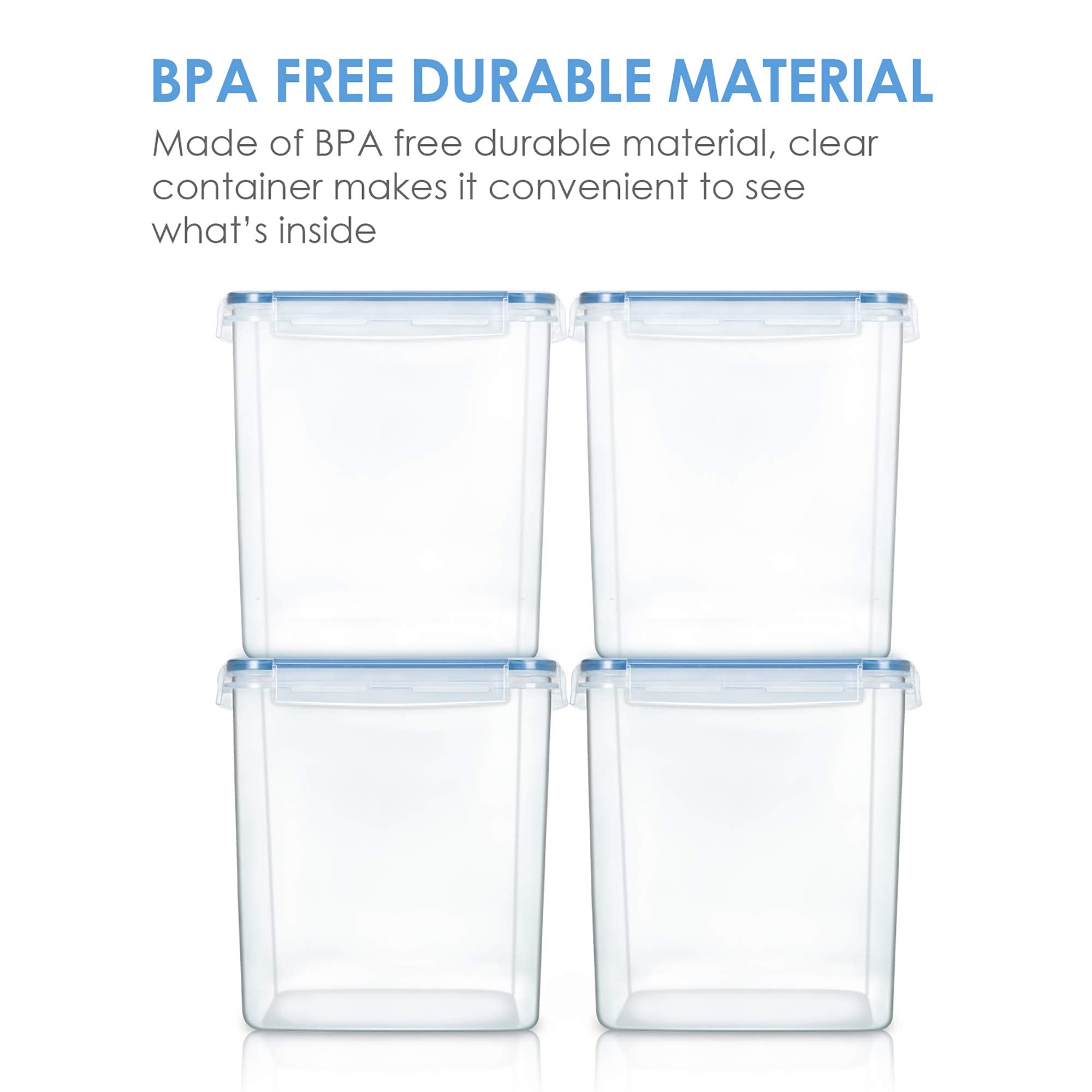 Vtopmart Food Storage Containers 2.5L / 84.5oz, 4 Pieces BPA Free Plastic Airtight Canister for Flour, Sugar, Baking Supplies, with 4 Measuring Cups and 24 Labels, Black