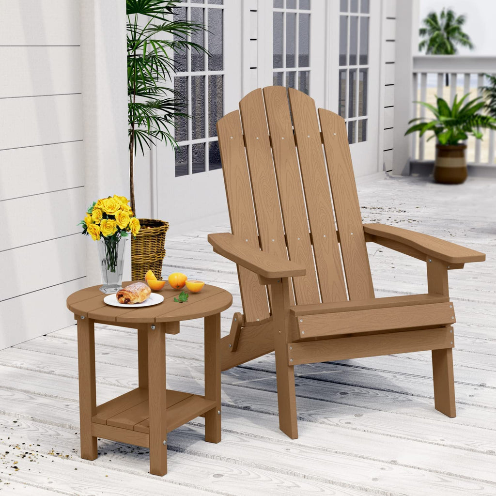 MXIMU Round Outdoor Side Table Adirondack Tables 18 Inch Chairside End Tables with Storage Shelf, 2-Tier Plastic Patio Side Table for Balcony Backyard Lawn (Black, 1 Pack)