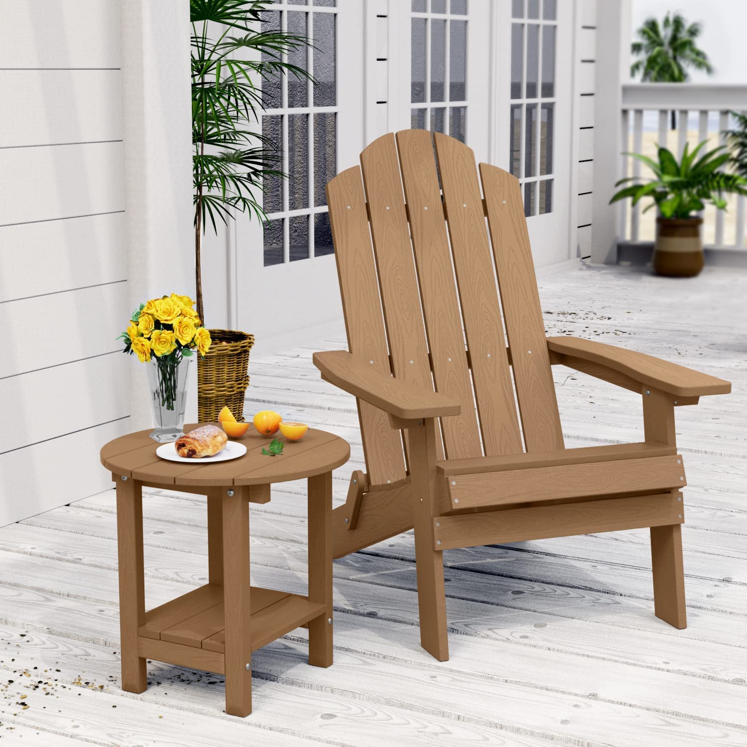 MXIMU Round Outdoor Side Table Adirondack Tables 18 Inch Chairside End Tables with Storage Shelf, 2-Tier Plastic Patio Side Table for Balcony Backyard Lawn (Black, 1 Pack)