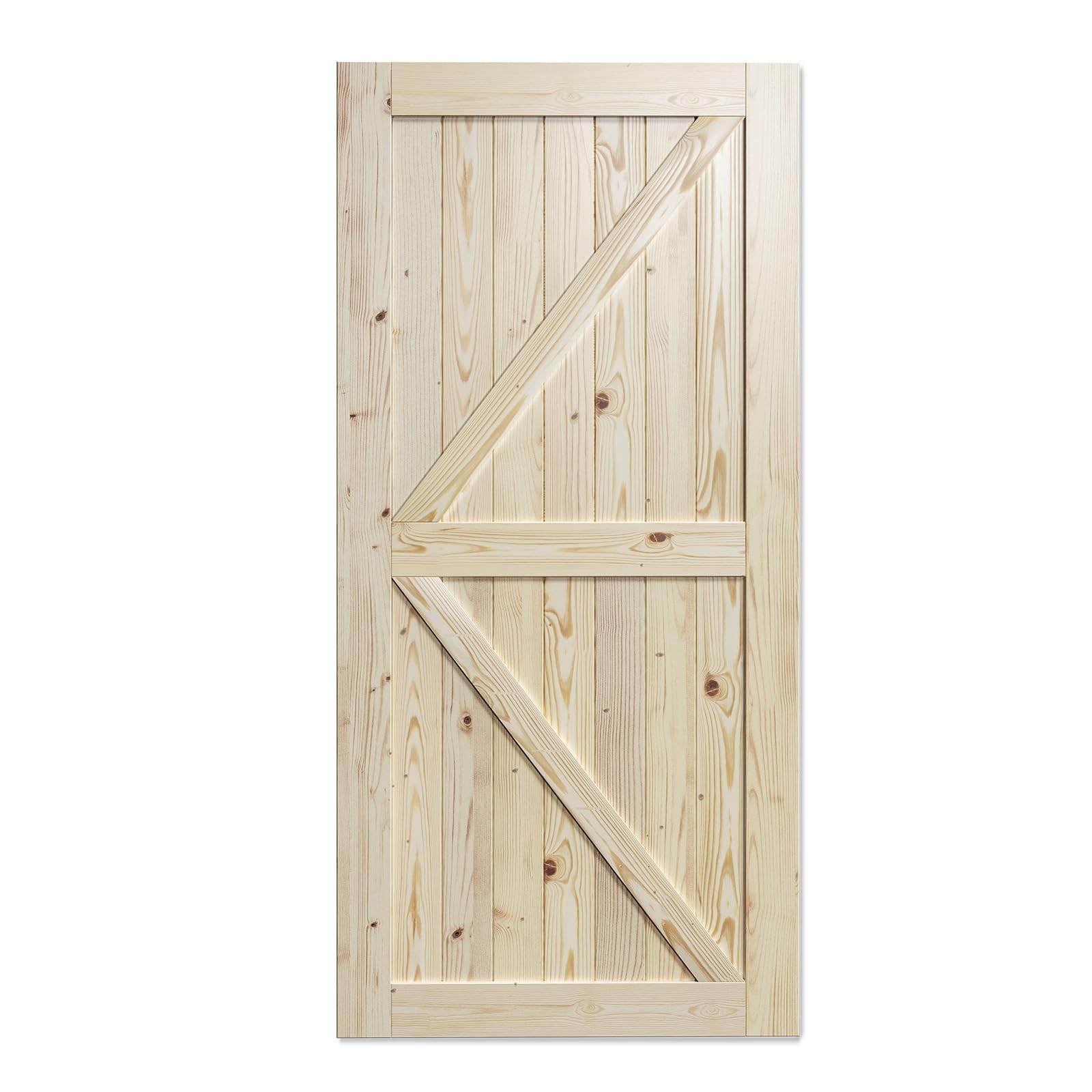 SmartStandard 24in x 80in Sliding Barn Wood Door Pre-Drilled Ready to Assemble, DIY Unfinished Solid Spruce Wood Panelled Slab, Interior Single Door Only, Natural, K-Frame (Fit 4FT Rail)