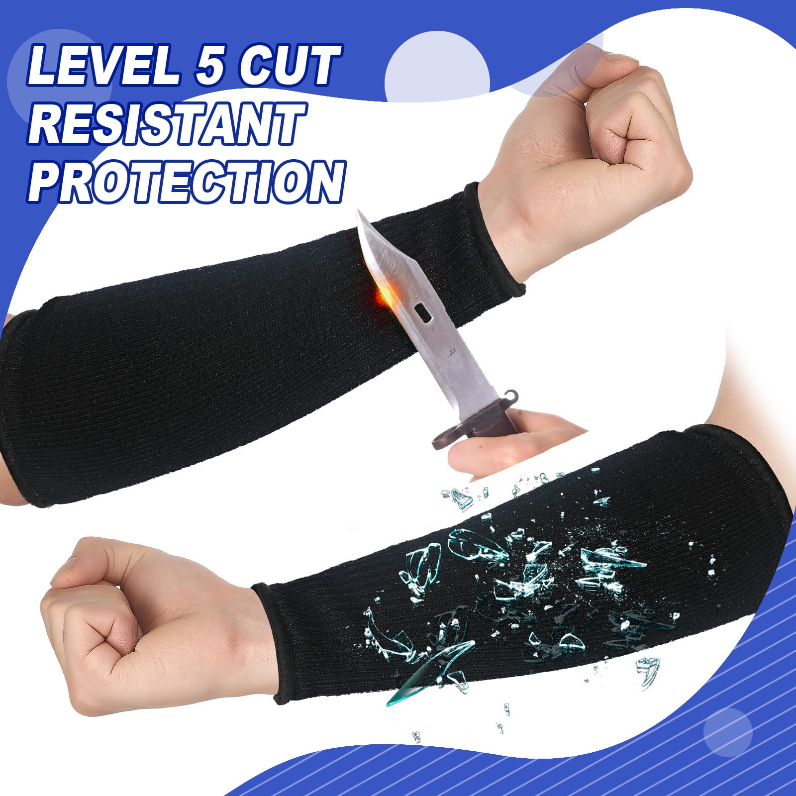 Sintege 3 Pairs Arm Protectors for Thin Skin and Bruising Cut Resistant Forearm Sleeve Level 5 Arm Burn Protection Sleeve (Black,7.9 Inch)