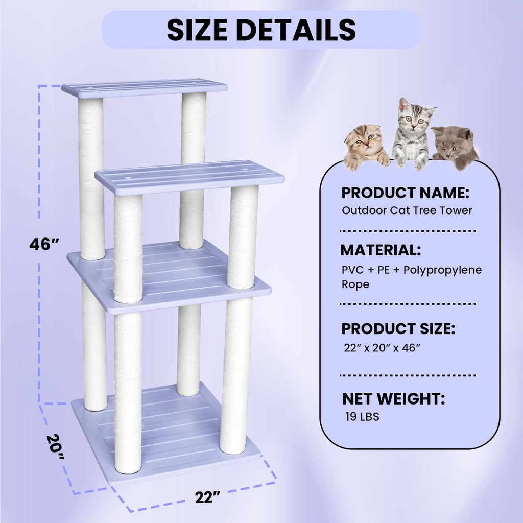 Tall Cat Tree for Outdoor and Indoor Cats, Weatherproof Large Outdoor Cat Tree Tower with Scratching Posts