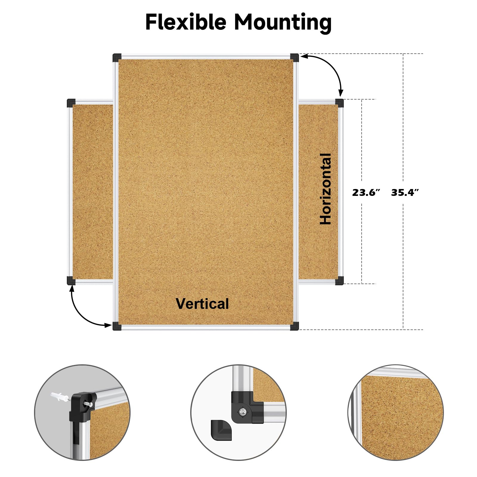 XBoard 24 x 18 Inch Wall-Mounted Office Cork Board, Notice Bulletin Board with Aluminum Frame