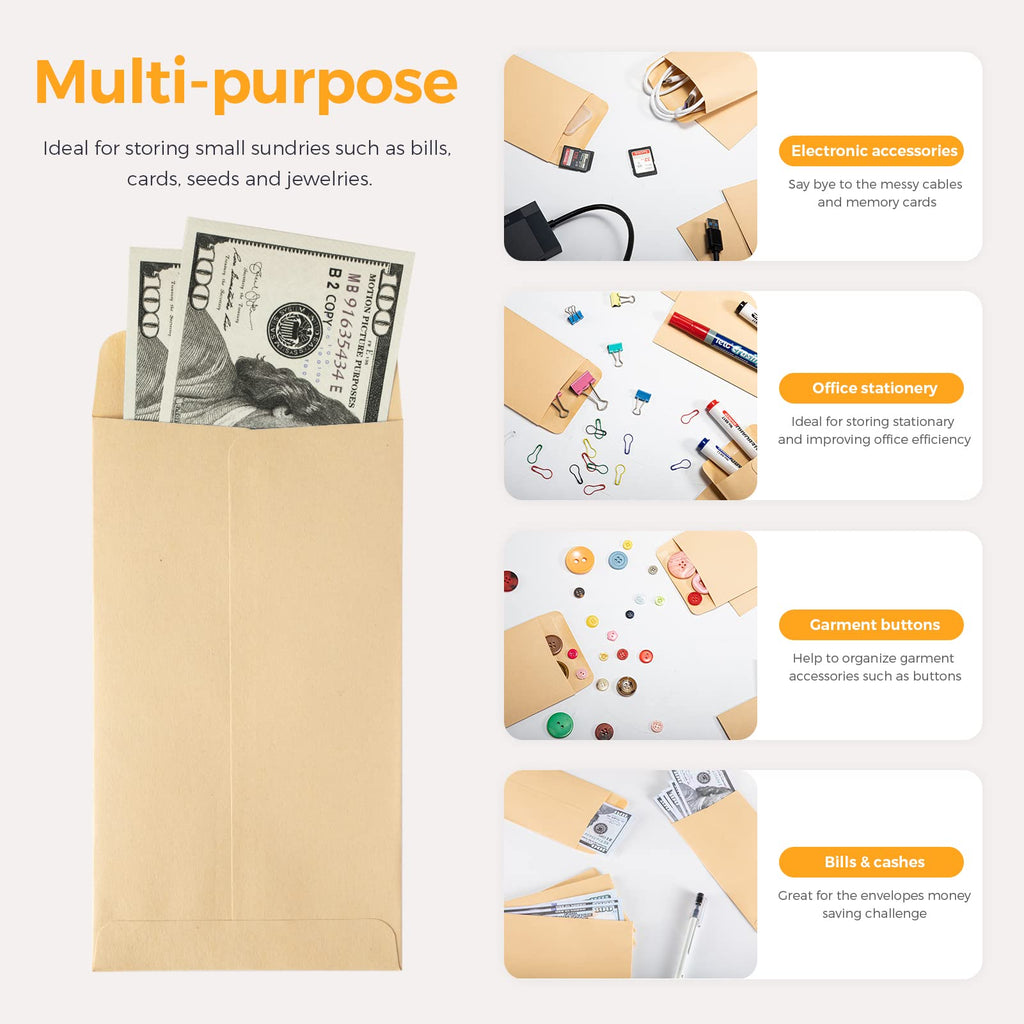 ACSTEP 500 Pack Coin and Small Parts Envelopes #1 Tip Envelope 2-1/4 X3-1/2 Mini Envelope with Gummed Flap for Home, Garden or Office Use(Black)