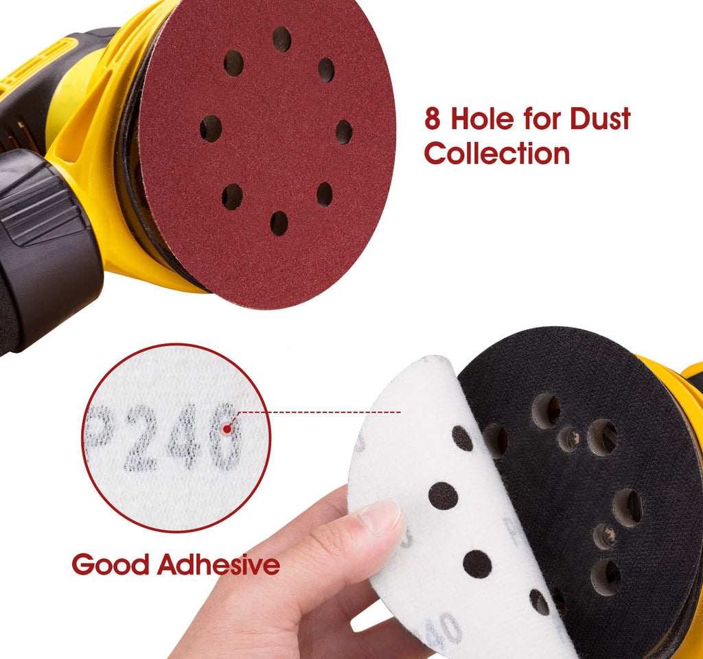 S SATC 72 PCS 5 Inch 8 Hole Hook and Loop Adhesive Sanding Discs Sandpaper for Random Orbital Sander 40 60 80 120 180 240 320 Grits