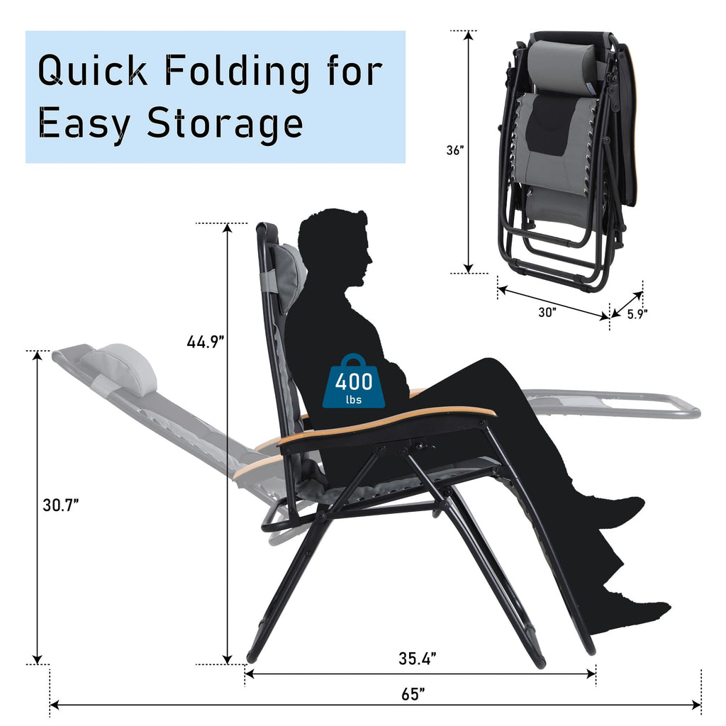 PHI VILLA XXL Oversized Padded Zero Gravity Chair Set of 2, Foldable Patio Recliner, 30" Wide Seat Anti Gravity Lounger with Armrest and Cup Holder, Support 400 LBS (Aqua Blue)