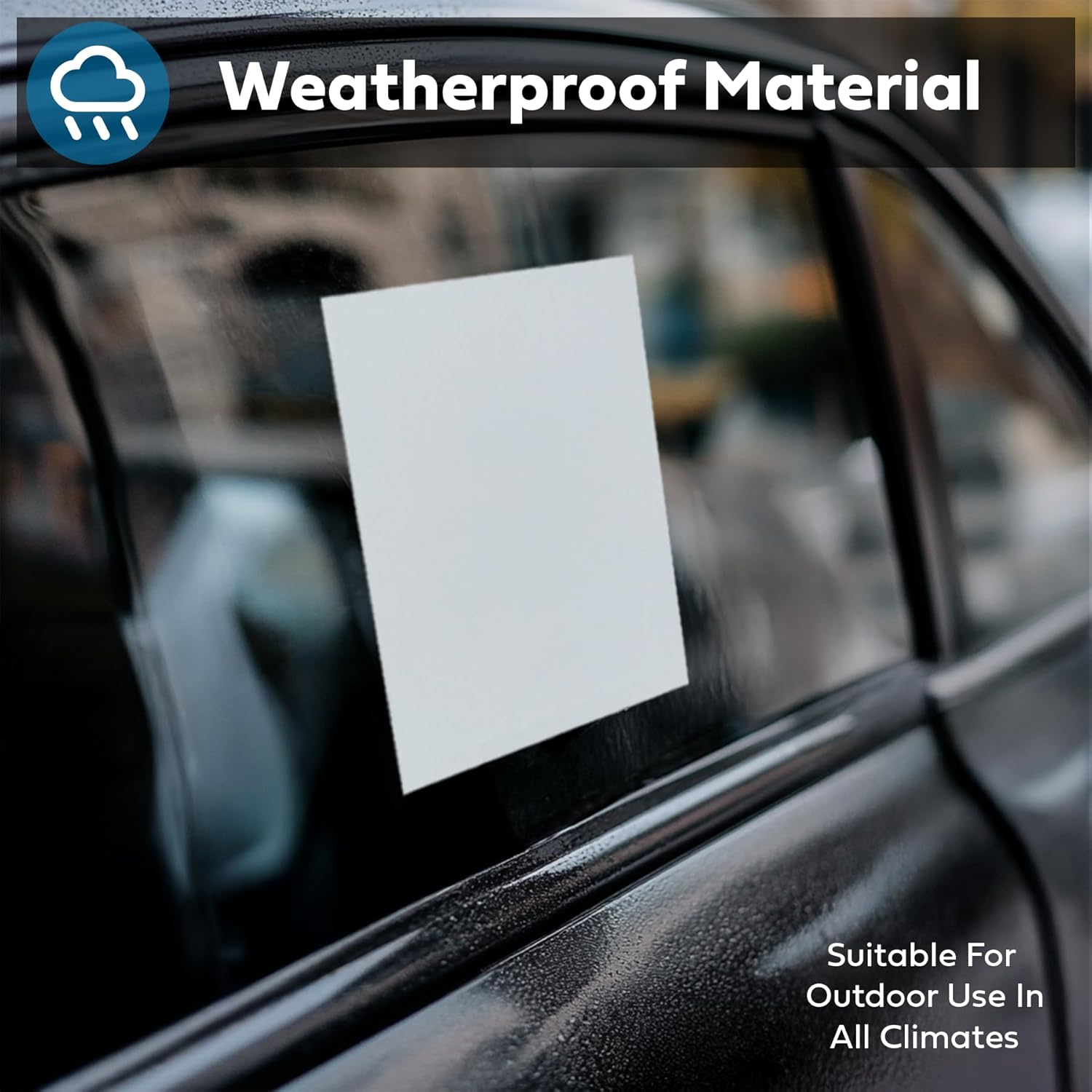 Window Stickers for Car Dealers -Plain Blank White - Exterior, 'Outdoor' | 8.5" x 11" | (100 Pack) (Laser Printer Only) (Adhesive)