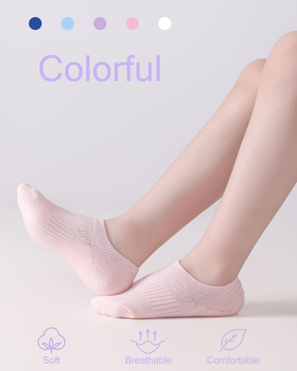 No Show Cotton Socks for Girls and Boys - Low Cut, Breathable, Non-Slip Short Socks for Kids - 5/10 Pairs